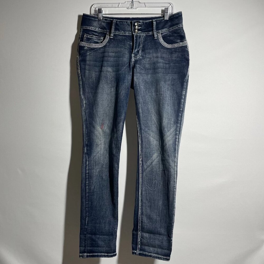 Cato Premium Womens Blue Dark Wash Button Fly Modern Skinny Denim Jeans Size 14